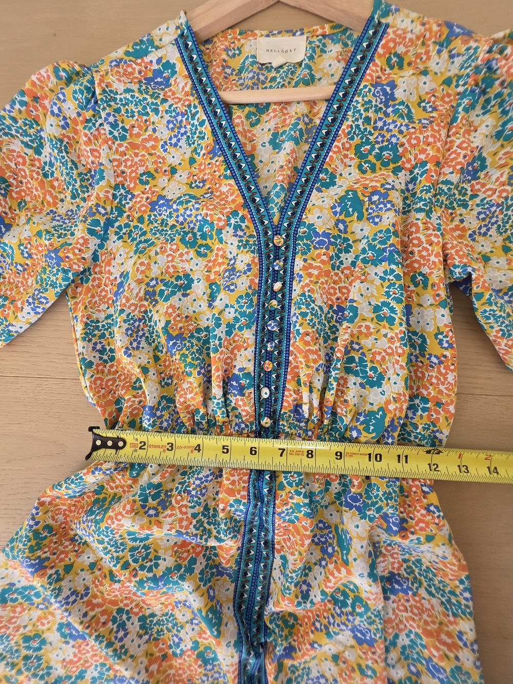 Melloday Women's Floral V-Neck Puff Sleeve Top - Yellow Multi Color Maxi Dress - Picture 5 of 14